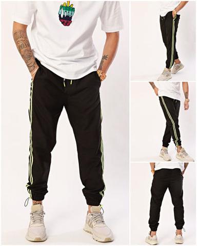 Black Nohow Men'S Jogger Trousers Striped Hem With Elastic Black-2