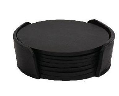 Plain Black Leather Round Coasters