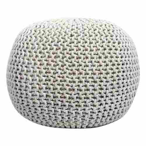 Off White Knitted Cotton Pouffe