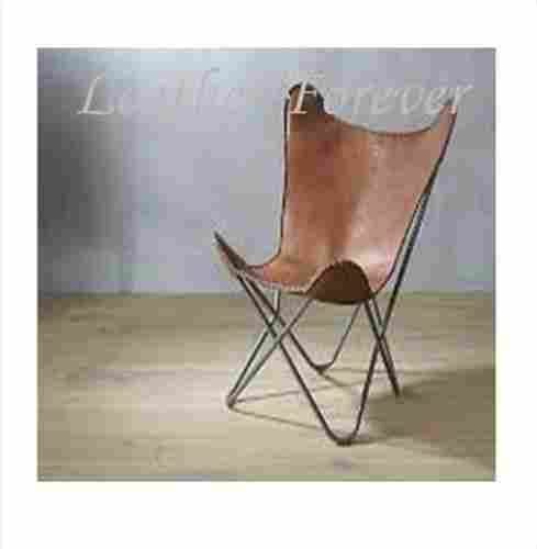 Plain Brown Leather Butterfly Chair