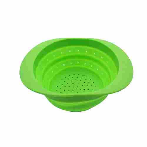 Ilife Foldable Fruit Vegetables Washing Bowl Drying Basket With Drain Holes, Silicone Storage Organizer Collapsible Strainer Colander - Small (Green Colour, Size 17 * 4 * 24 Cm)