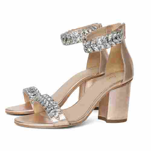 Saint Ornella Crystal Embellished Rose Gold Leather Heel