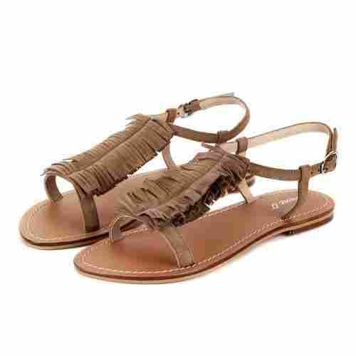 Saint Amalfi Tan Suede Leather Fringed Sandals