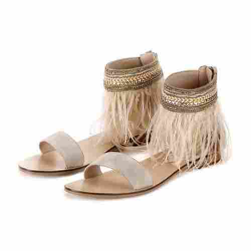Saint Mykonos Hand Embroidered Feather Embellished Leather Flats