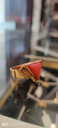 Golden 22 Gold Ring With Italian Red Coral