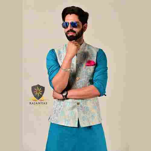 Sea Beet Color Designer Kimkhab Half Jodhpuri Jacket
