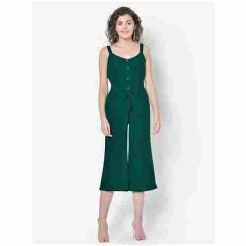 Womens Green Front Buttoned Strappy Jumpsuit