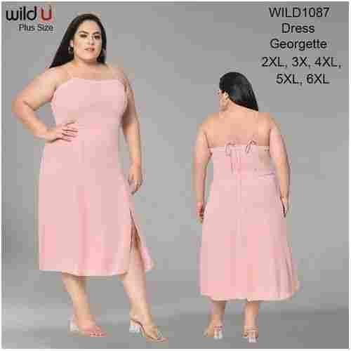 Womens Light Pink Plus Size Tie Up Strap Front Slit Dress