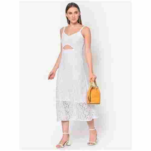 Womens White Lace Front Cut Out Midi Dress