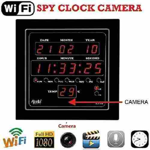 Wi Fi Wireless Digital Wall Clock Security Camera with Expandable Memory and Remote Live Viewing