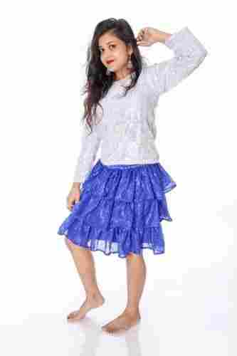 Western Dance Skirt-Top Fancy Dress White-Blue Color Combination