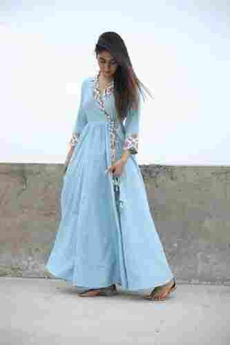 Ladies Cotton Linen Slub Handcrafted Over Size Maxi Dress