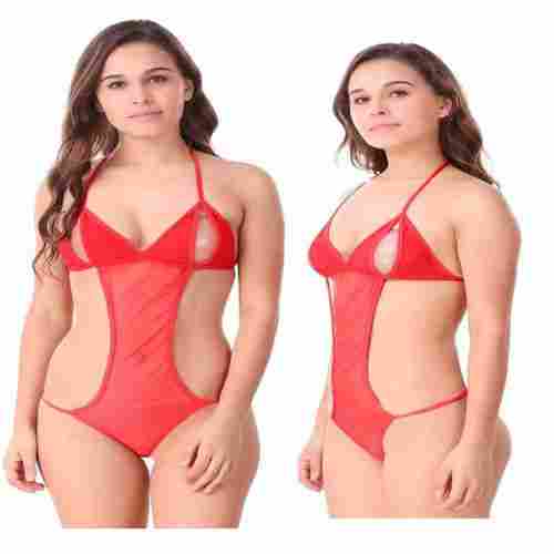 Ladies Plain Red Bra Bikini Set