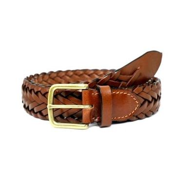 Zinc Braided Men'S Beige Leather Belt