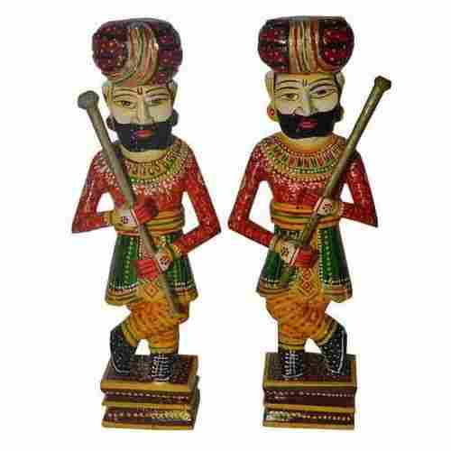 Multicolor Hand Painted Wooden Watchman (Set Of 2)