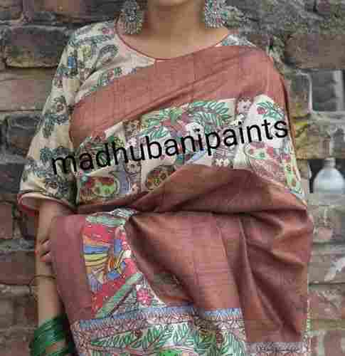 Tussar Ghicha Madhubani Painted Saree