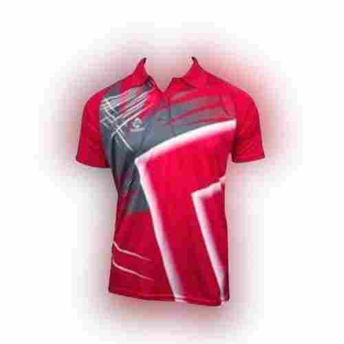 Polo Neck Sports Red Half Sleeves Printed T Shirts For Players
