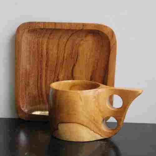 Handmade Premium Teak Wooden Set Of Cup & Saucer