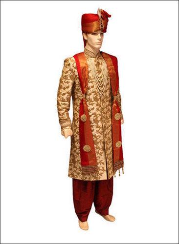 Golden Mens Comfortable Embroidered Sherwani