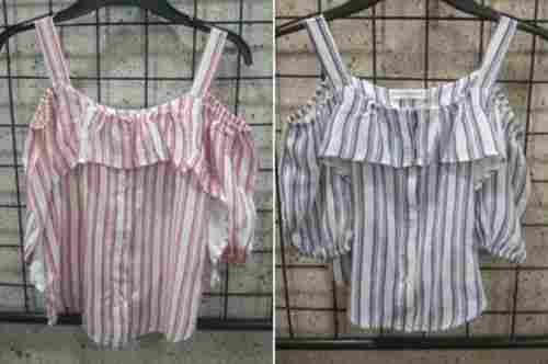 Girls Rayon Stripped Off Shoulder Top