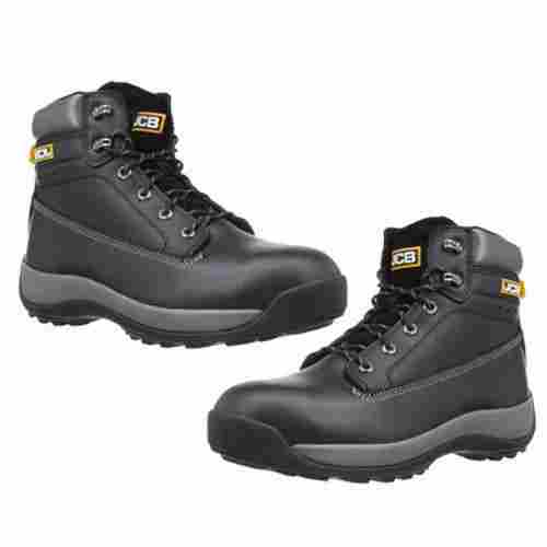 Mens High Ankle Black Leather Steel Toe Safety Shoes