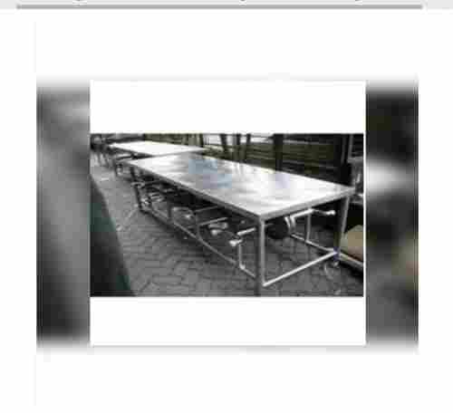 Silver Color Six Seater Stainless Steel Canteen Dining Table Set
