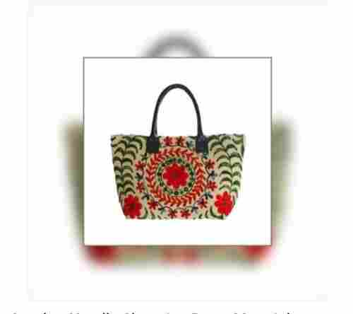 Cotton Fabric Leather Handle Shopping Bags