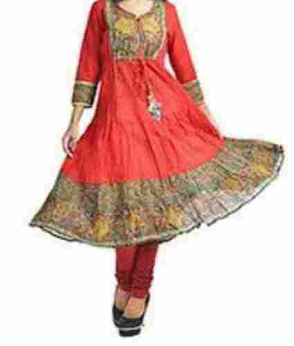 Embroidery Ladies 3/4th Sleeves Cotton Long Kurti