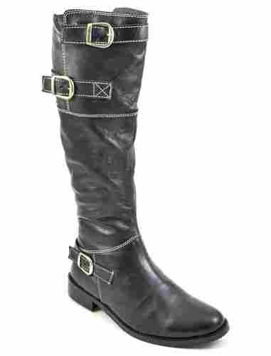 Ladies Black Leather High Knee Boots