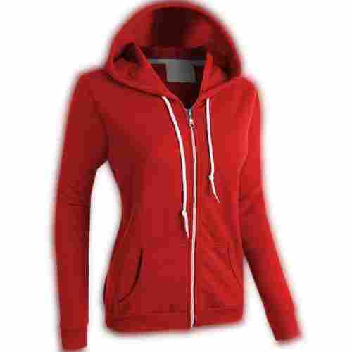 Pure Polyester 300 Gsm Red Stylish And Trendy Girls Hoodies Specially For Winter Season