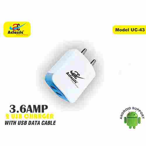 3.6 Amp 2 Usb Charger With Usb Data Cable