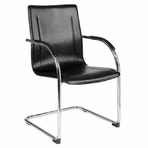 Stainless Steel Leatherette Visitor Chair (Black)