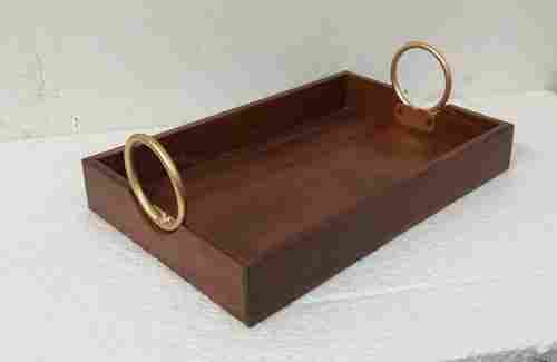Wooden Tray With Metal Handle