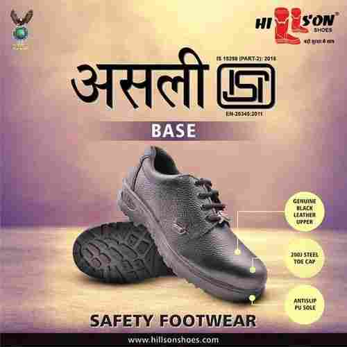 Black Hillson Mens Leather Safety Shoes