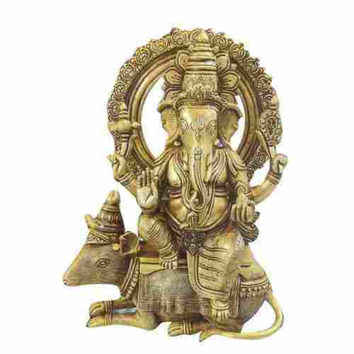 Brass Ganesha On Mushak Statue