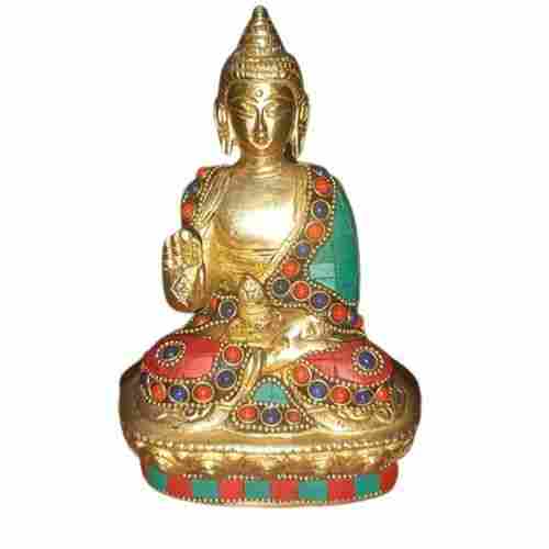 5 Inch Handmade Beaded Brass Sitting Buddha Statue