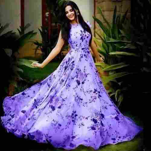 Party Wear Designer Long Cotton Printed Gown For Ladies