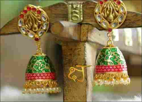 Wedding Wear Golden Meenakari Jhumka Earrings