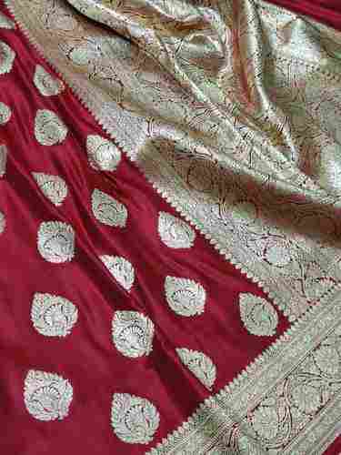 Banarsi Paudi Katan Silk Saree With Silk Plain Blouse