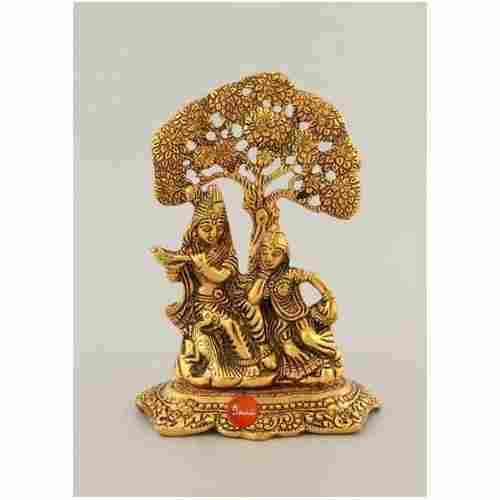 Brass Golden Radha Krishna Statue With Tree