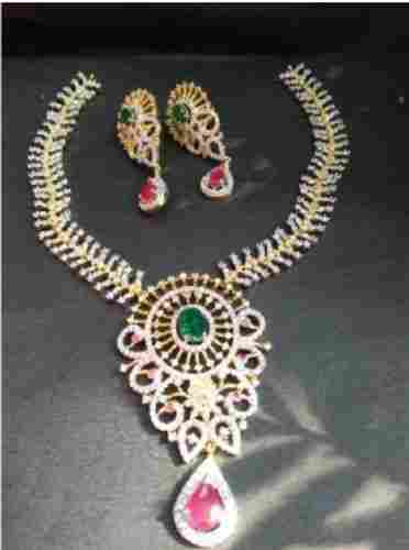 Ladies American Diamond Brass Necklace Set