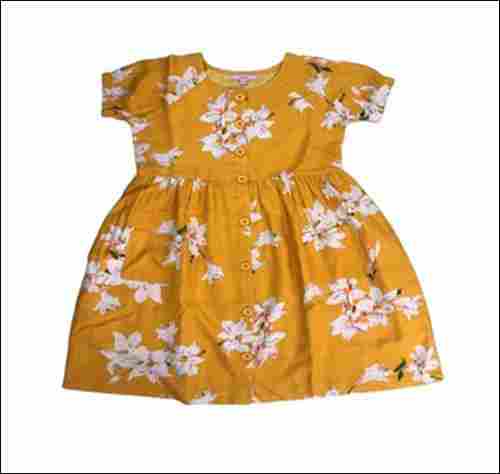 Yellow Printed Girls Cotton Frock
