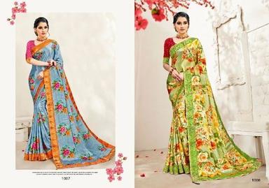 Available In Various Colors Faux Crepe Silk Floral Print Saree For Ladies, Casual Wear