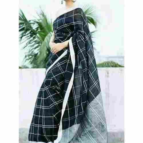 Party Wear Black Linen Saree For Ladies