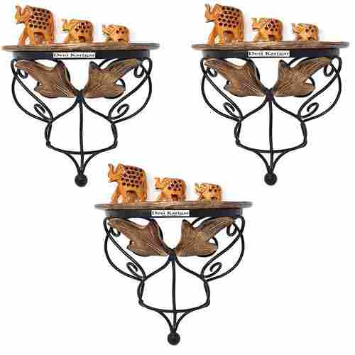 Desi KarigarAR Wood and Wrought Iron Hand Carved Leaf Design Wall Bracket Combo Pack Of 3
