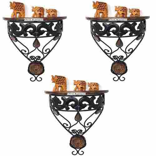 Desi KarigarAR Wooden and Wrought Iron Wall Bracket D-Shape Combo Pack Of 3