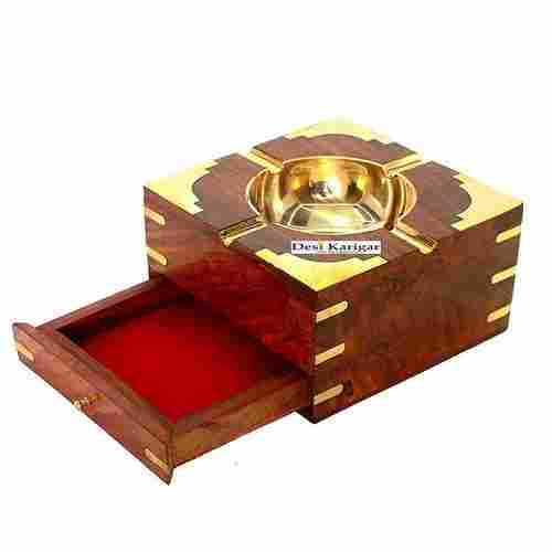 Desi Karigar Wooden Ash Tray Cum Cig Case Drawer Big Decorative Handicraft Gift Item