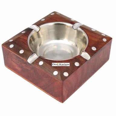 Brown And Silver Desi Karigar Wooden Premium Quality Antique Ashtray