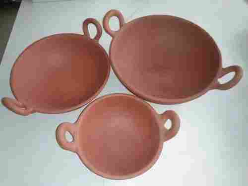 Brown Color Terracotta Clay 3 Kadai Set