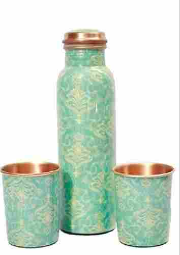 Corporate Diwali Gift Meena Printed Copper Water Bottle Set